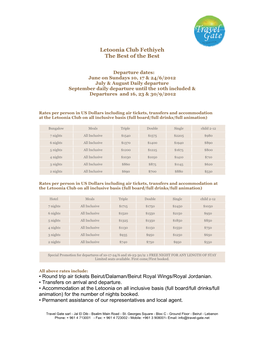 Letoonia Club Fethiyeh the Best of the Best • Round Trip Air Tickets