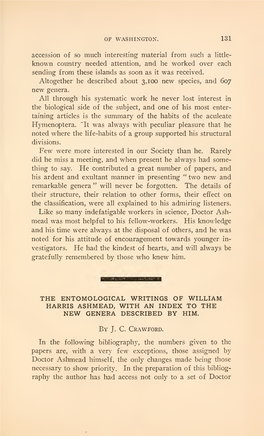 The Entomological Writings of William Harris Ashmead, with an Index to the New Genera Described by Him