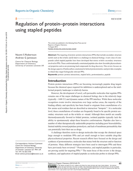 Regulation of Protein–Protein Interactions Using Stapled Peptides