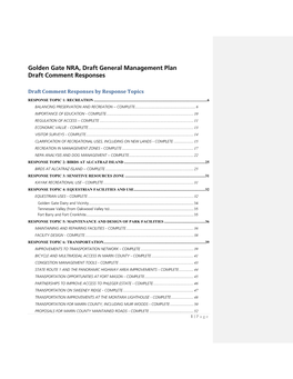 Golden Gate NRA, Draft General Management Plan Draft Comment Responses