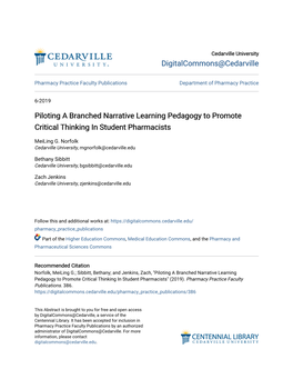 Piloting a Branched Narrative Learning Pedagogy to Promote Critical Thinking in Student Pharmacists