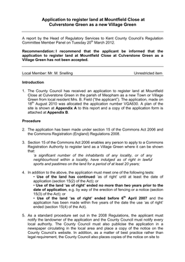 Application to Register a New Village Green At