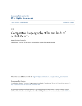 Comparative Biogeography of the Arid Lands of Central Mexico