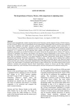 The Herpetofauna of Sonora, Mexico, with Comparisons to Adjoining States