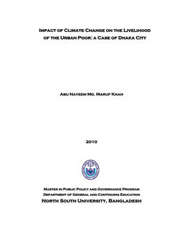 Impact of Climate Change on the Livelihood of the Urban Poor: a Case of Dhaka City