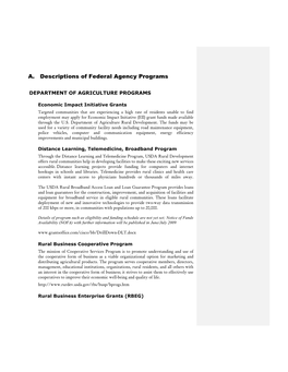 A. Descriptions of Federal Agency Programs