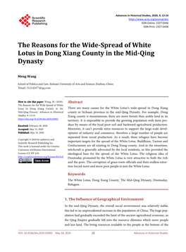 The Reasons for the Wide-Spread of White Lotus in Dong Xiang County in the Mid-Qing Dynasty