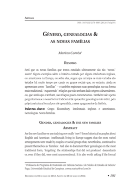 Gênero, Genealogias & As Novas Famílias