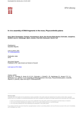 In Vivo Assembly of DNA-Fragments in the Moss, Physcomitrella Patens