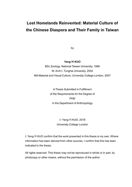 Material Culture of the Chinese Diaspora and Their Family in Taiwan