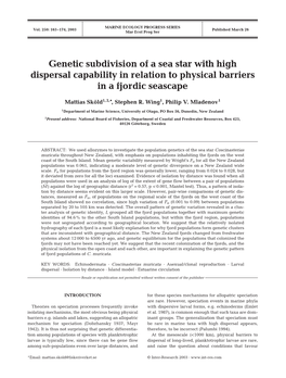 Genetic Subdivision of a Sea Star with High Dispersal Capability in Relation to Physical Barriers in a Fjordic Seascape