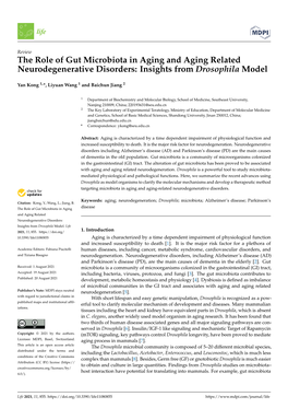 The Role of Gut Microbiota in Aging and Aging Related Neurodegenerative Disorders: Insights from Drosophila Model