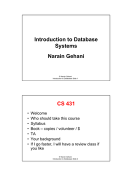 Introduction to Database Systems Narain Gehani CS