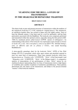 A Study of Transmission in the Shakuhachi Honkyoku Tradition