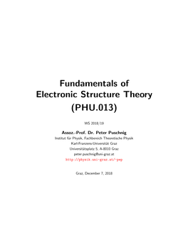 Fundamentals of Electronic Structure Theory (PHU.013)