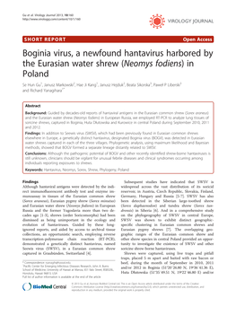 Boginia Virus, a Newfound Hantavirus Harbored by the Eurasian Water