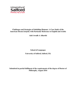 Challenges and Strategies of Subtitling Humour: a Case Study of the American Sitcom Seinfeld, with Particular Reference to English and Arabic