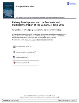 Railway Development and the Economic and Political Integration of the Balkans, C