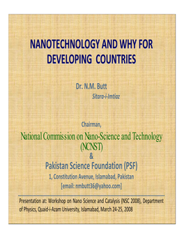 Nanotechnology and Why for Developing Countries