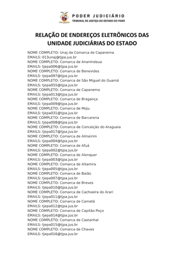 Relação De Endereços Eletrônicos Das Unidade Judiciárias Do Estado