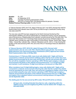 NPA 709 Planning Letter