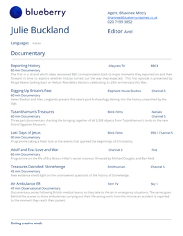 Julie Buckland Editor A​ Vid