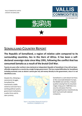 SOMALILAND COUNTRY REPORT the Republic of Somaliland, a Region of Relative Calm Compared to Its Surrounding Countries, Lies in the Horn of Africa