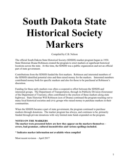 South Dakota State Historical Society Markers