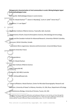 Metagenomic Characterisation of Viral Communities in Corals: Mining Biological Signal from Methodological Noise1