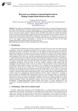 Research on Evolution of Regional Logistics Hub in Beijing-Tianjin-Hebei Based on Time Series