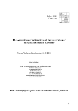 The Acquisition of Nationality and the Integration of Turkish Nationals in Germany