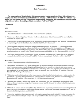 Appendix B Data Presentation the Presentation of Data Includes 634 Tobacco-Related Citations Collected from 566 Articles, Tran