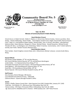 Sept. 10, 2014 Minutes of Community Board 5 Public Meeting