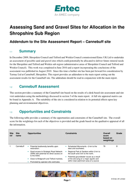 Assessing Sand and Gravel Sites for Allocation in the Shropshire Sub Region