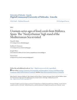 Uranium-Series Ages of Fossil Corals from Mallorca, Spain: the “Neotyrrhenian” High Stand of the Mediterranean Sea Revisited Daniel R