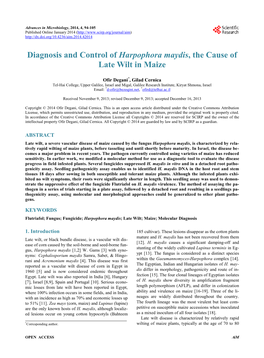 Diagnosis and Control of Harpophora Maydis, the Cause of Late Wilt in Maize