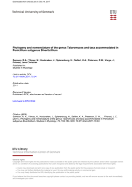 Phylogeny and Nomenclature of the Genus Talaromyces and Taxa Accommodated in Penicillium Subgenus Biverticillium