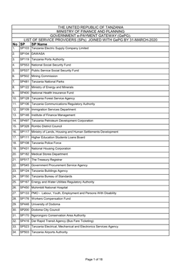 No SP SP Name MINISTRY of FINANCE and PLANNING THE