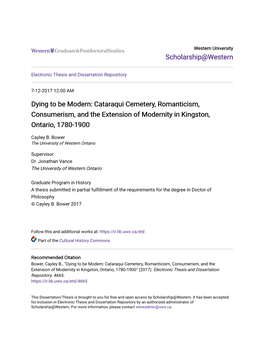 Cataraqui Cemetery, Romanticism, Consumerism, and the Extension of Modernity in Kingston, Ontario, 1780-1900