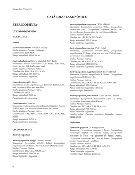 Pteridophyta Catálogo Taxonómico