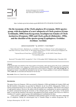 And Chelis Golbecki (Dubatolov, 1996), and the Checklist of the Species-Group (Lepidoptera: Erebidae: Arctiinae: Arctiini)