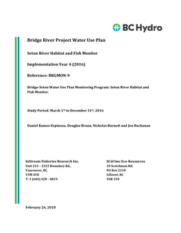 BRGMON-9 | Bridge-Seton Water Use Plan Monitoring Program