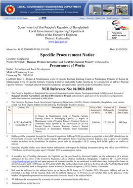 Specific Procurement Notice