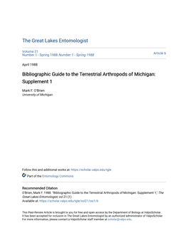 Bibliographic Guide to the Terrestrial Arthropods of Michigan: Supplement 1