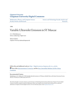 Variable Ultraviolet Emission in SY Muscae A