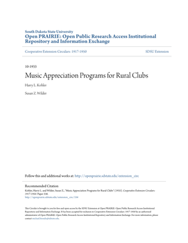 Music Appreciation Programs for Rural Clubs Harry L