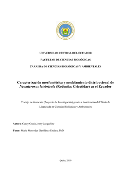 Caracterización Morfométrica Y Modelamiento Distribucional De Neomicroxus Latebricola (Rodentia: Cricetidae) En El Ecuador