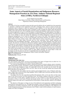 Some Aspects of Social Organization and Indigenous Resource Management Practices in Awi Zone, Amhara National Regional State (ANRS), Northwest Ethiopia