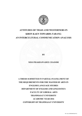 Attitudes of Thais and Westerners in Khon Kaen Towards Farang: an Intercultural Communication Analysis