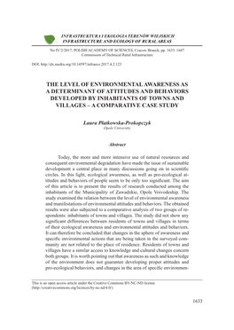 The Level of Environmental Awareness As a Determinant of Attitudes and Behaviors Developed by Inhabitants of Towns and Villages – a Comparative Case Study